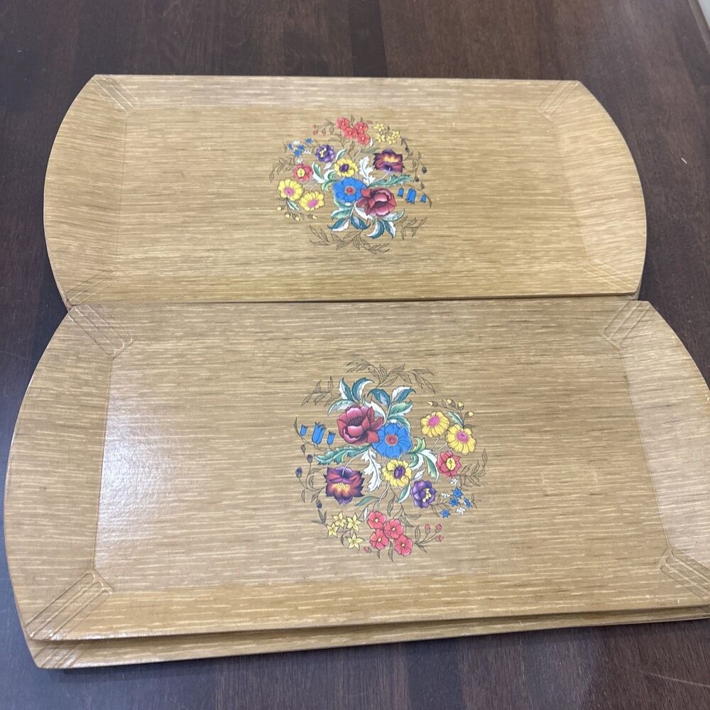 8 Vintage HASKELITE Lap TV Tray Mid Century Modern Buffet Serving Flowers